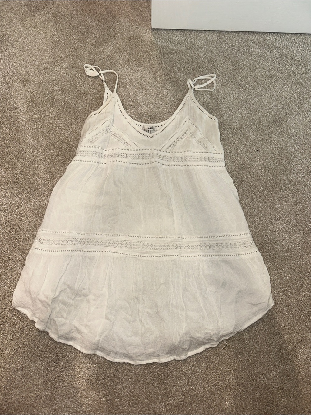 Amuse Society White Mini Dress with Crochet Trim